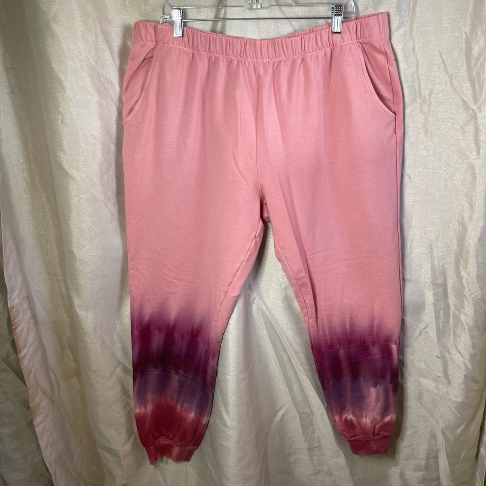 Plus Size Pink Purple Tie-Dye Jogger Style Comfy Cozy Slim Sweatpants